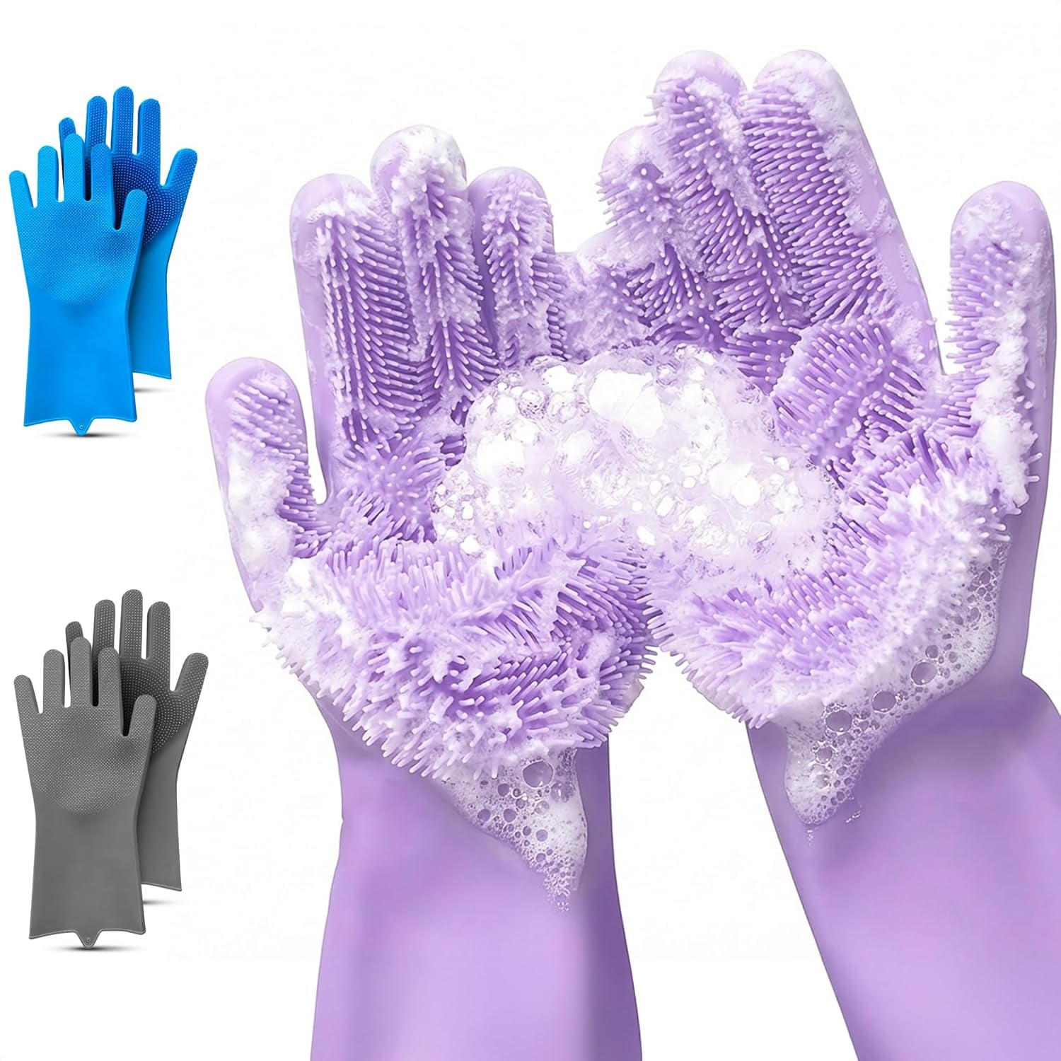 Silicone Dishwashing Gloves with Scrubber – Non-Slip Silicone Gloves Wor Washing Dishes | Household Use