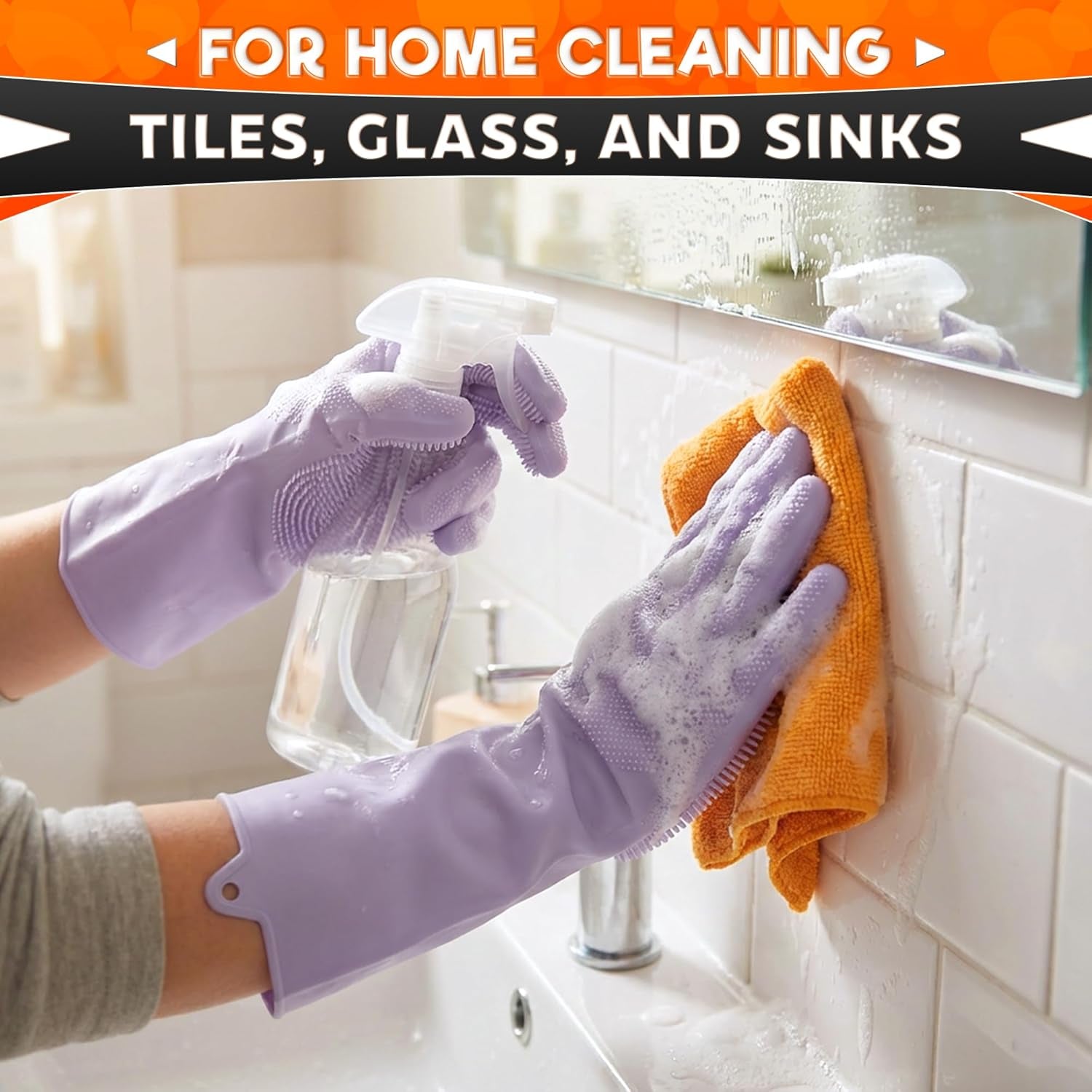 Silicone Dishwashing Gloves with Scrubber – Non-Slip Silicone Gloves Wor Washing Dishes | Household Use