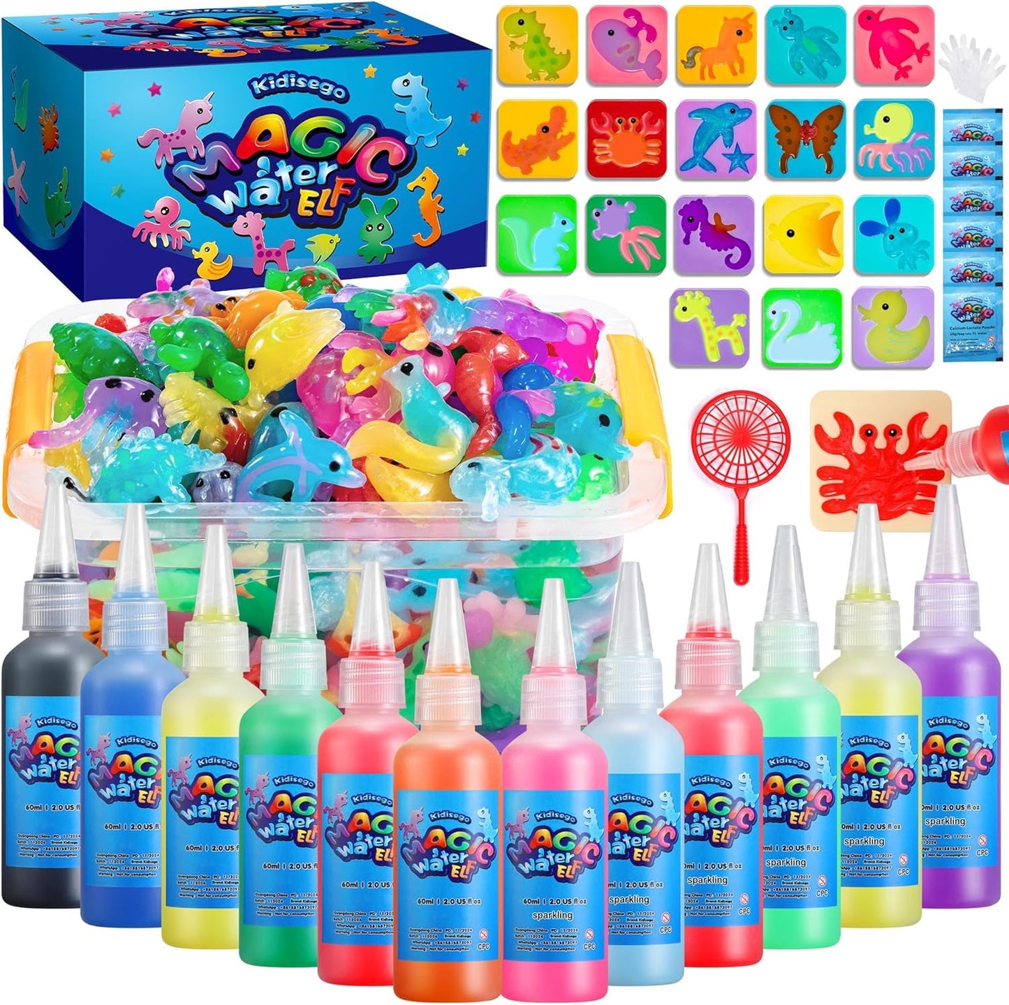 Aqua Fairy Water Gel Kit for Kids, Magic Water Elf Toy Kit with 12 Colors 18 Molds 6 Pack of Magic Powder, Crate Your Own Magic Elf Kit Water Pets Craft Kits for Kids